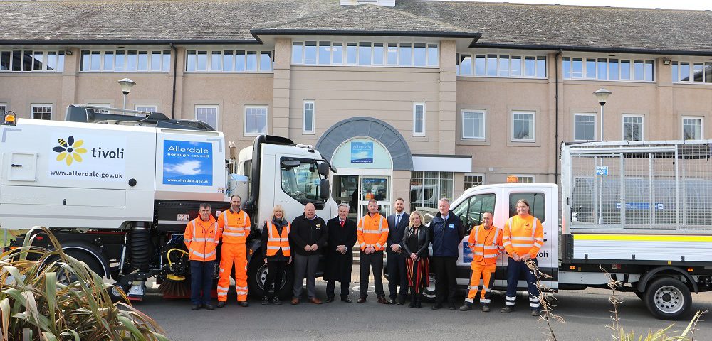 Members of Allerdale BC with some of the Tivoli team and the new street cleaning vehicles at Allerdale House